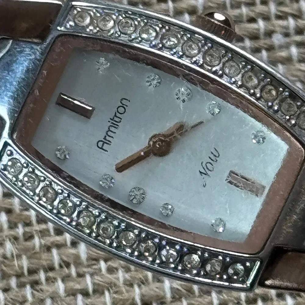 Armitron Now Women's Two Tone Crystal Bezel Dress Watch Silver Rose Goldtone